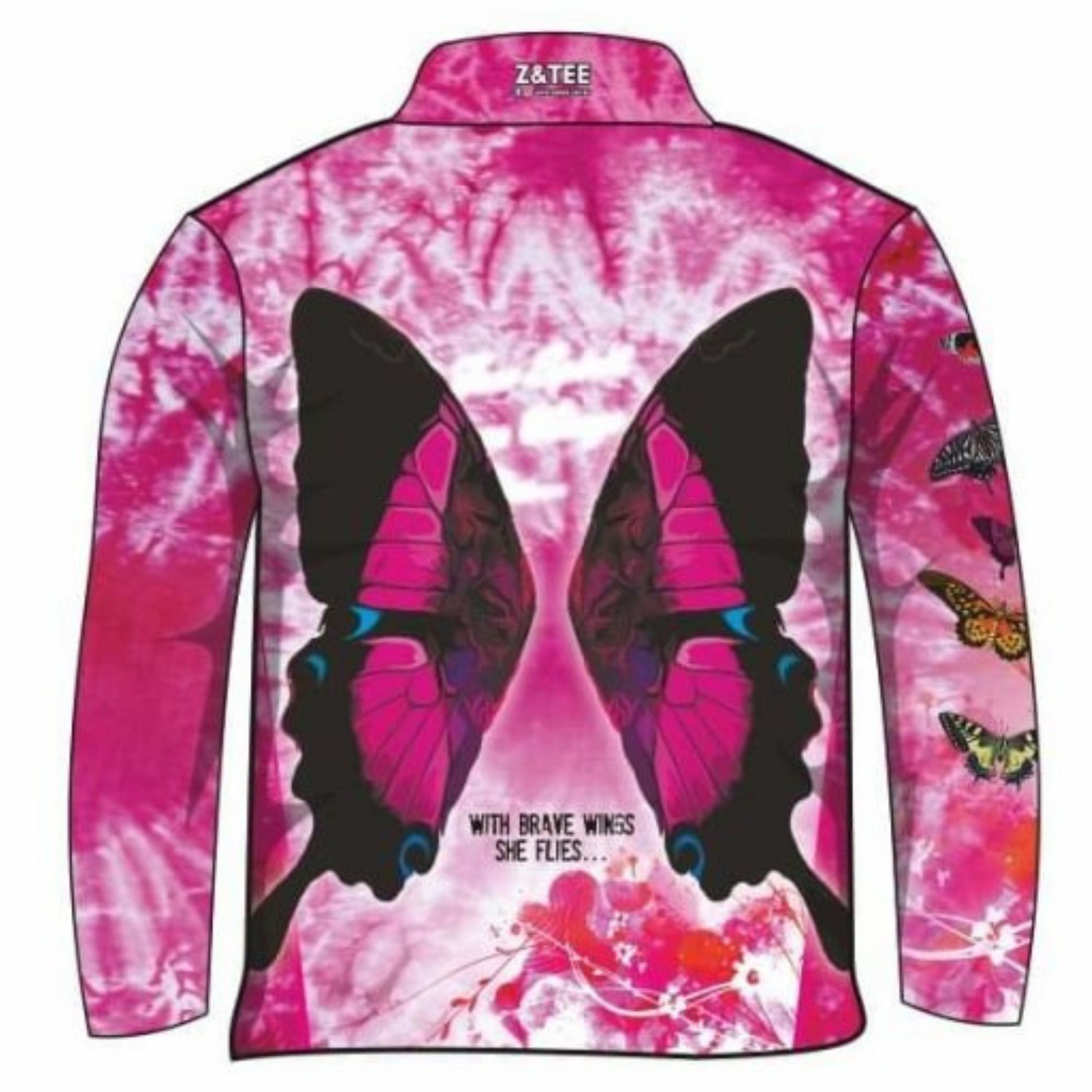 Kids | Butterfly Pink Tie Dye Sun Shirt Z and TEE camping fishing GIRLS DESIGNS LJM men mens Preorder quick dry spo-default spo-disabled sun sun shirt sun shirts sunsafe uv