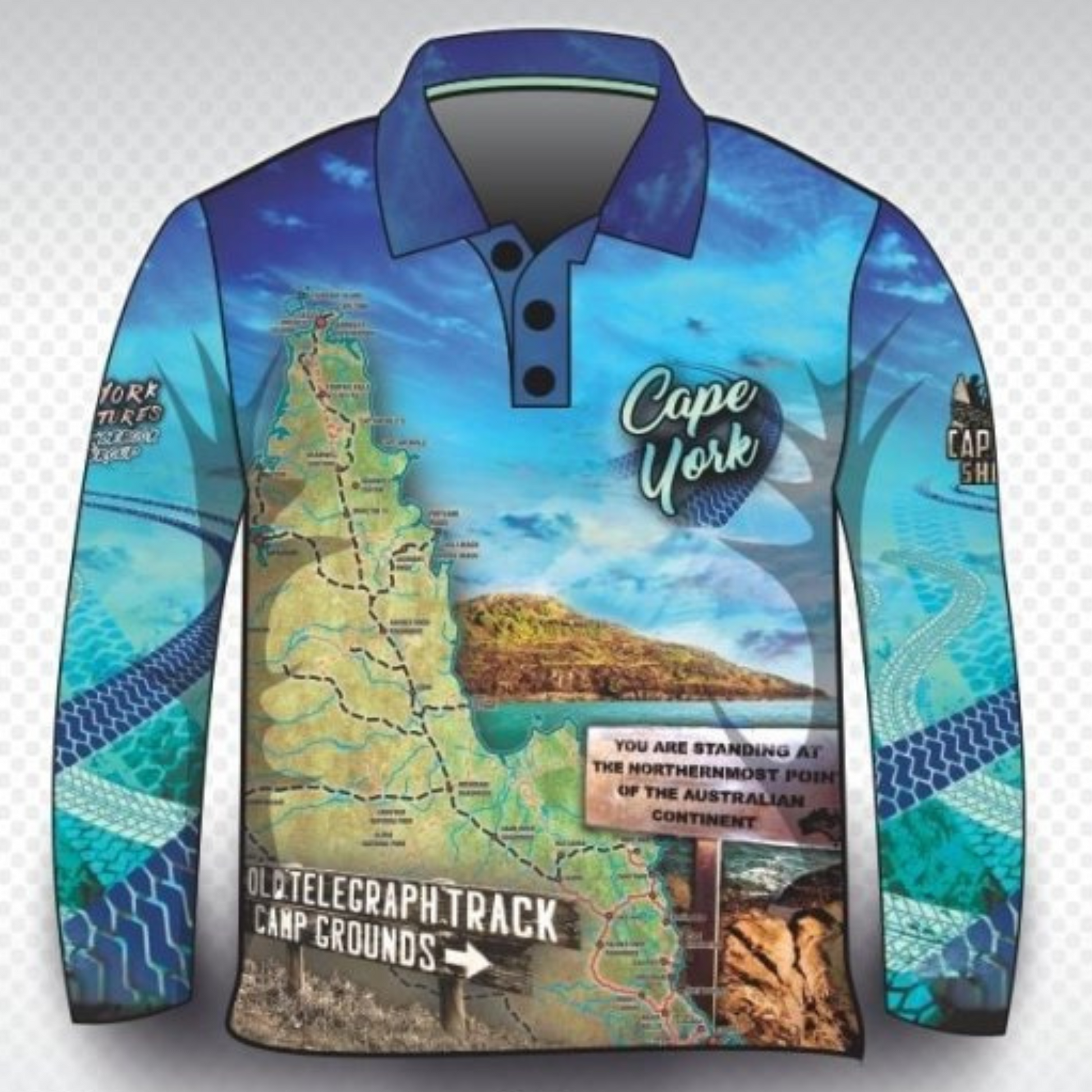 Cape York | Cape York Tour Blue Fishing Shirt Long or Short Sleeve Z and TEE 4x4 boy boys camping cape cape york CAPE YORK DESIGNS fishing girl girls LJM men mens Preorder quick dry spo-default spo-disabled sun sun shirt sun shirts sunsafe tip travel uv
