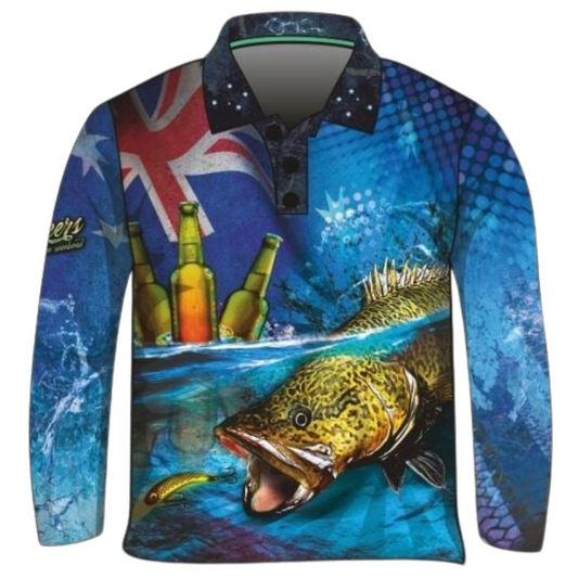 Fishing | Cheers to the Weekend Murray Cod Fishing Shirt - Z&Tee Z and TEE AUSSIE FLAG Australia Australia Day Australian camping fishing LJM men MEN'S DESIGNS mens Preorder quick dry spo-default spo-disabled sun sun shirt sun shirts sunsafe uv