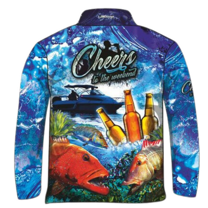 Fishing | Cheers to the Weekend Reef Trip Fishing Shirt - Z&Tee Z and TEE blue boat camping FISH DESIGNS fishing LJM men MEN'S DESIGNS mens Preorder quick dry spo-default spo-disabled sun sun shirt sun shirts sunsafe uv