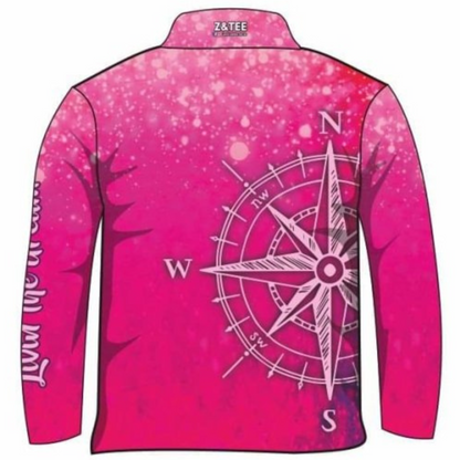 Compass Pink Adventure Shirt Z and TEE camping fishing girls GIRLS DESIGNS group ladies LJM matching PATTERN AND PLAIN DESIGNS pink Preorder quick dry spo-default spo-disabled sun sun shirt sun shirts sunsafe uv women's
