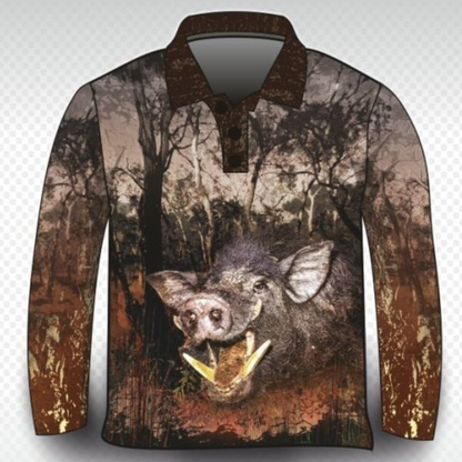Hunting | Rustic Boar Shirt Long or Short Sleeve Z and TEE boar brown camping fishing hog hogs hunting HUNTING DESIGNS LJM men MEN'S DESIGNS mens pig pig hunting pigging Preorder quick dry spo-default spo-disabled sun sun shirt sun shirts sunsafe uv