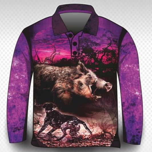 Hunting | The Hunt Purple Shirt Long or Short Sleeve Z and TEE boar fishing hog hogs hunting HUNTING DESIGNS ladies LJM pig pig hunting Preorder purple quick dry spo-default spo-disabled sun sun shirt sun shirts sunsafe uv women WOMEN'S DESIGNS womens