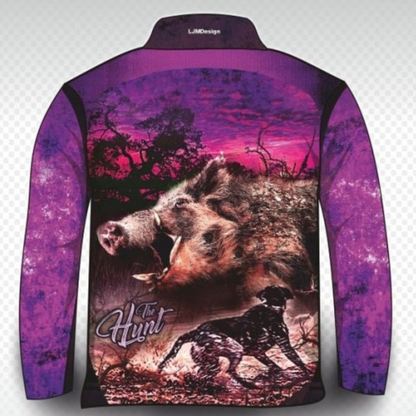 Hunting | The Hunt Purple Shirt Long or Short Sleeve Z and TEE boar fishing hog hogs hunting HUNTING DESIGNS ladies LJM pig pig hunting Preorder purple quick dry spo-default spo-disabled sun sun shirt sun shirts sunsafe uv women WOMEN'S DESIGNS womens