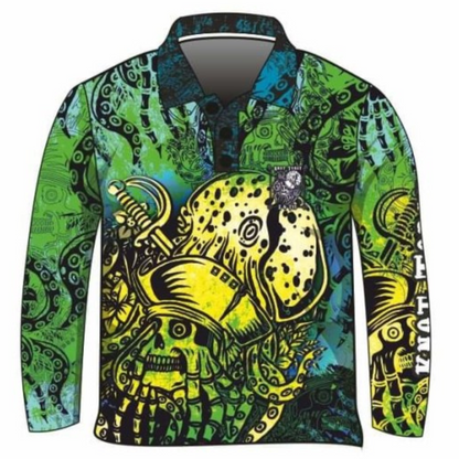 Knot Today | Green Yellow Kraken Fishing Shirt Z and TEE boy boys BOYS DESIGNS camping fishing green LJM men MEN'S DESIGNS mens ocean pirate Preorder quick dry sea spo-default spo-disabled sun sun shirt sun shirts sunsafe uv yellow