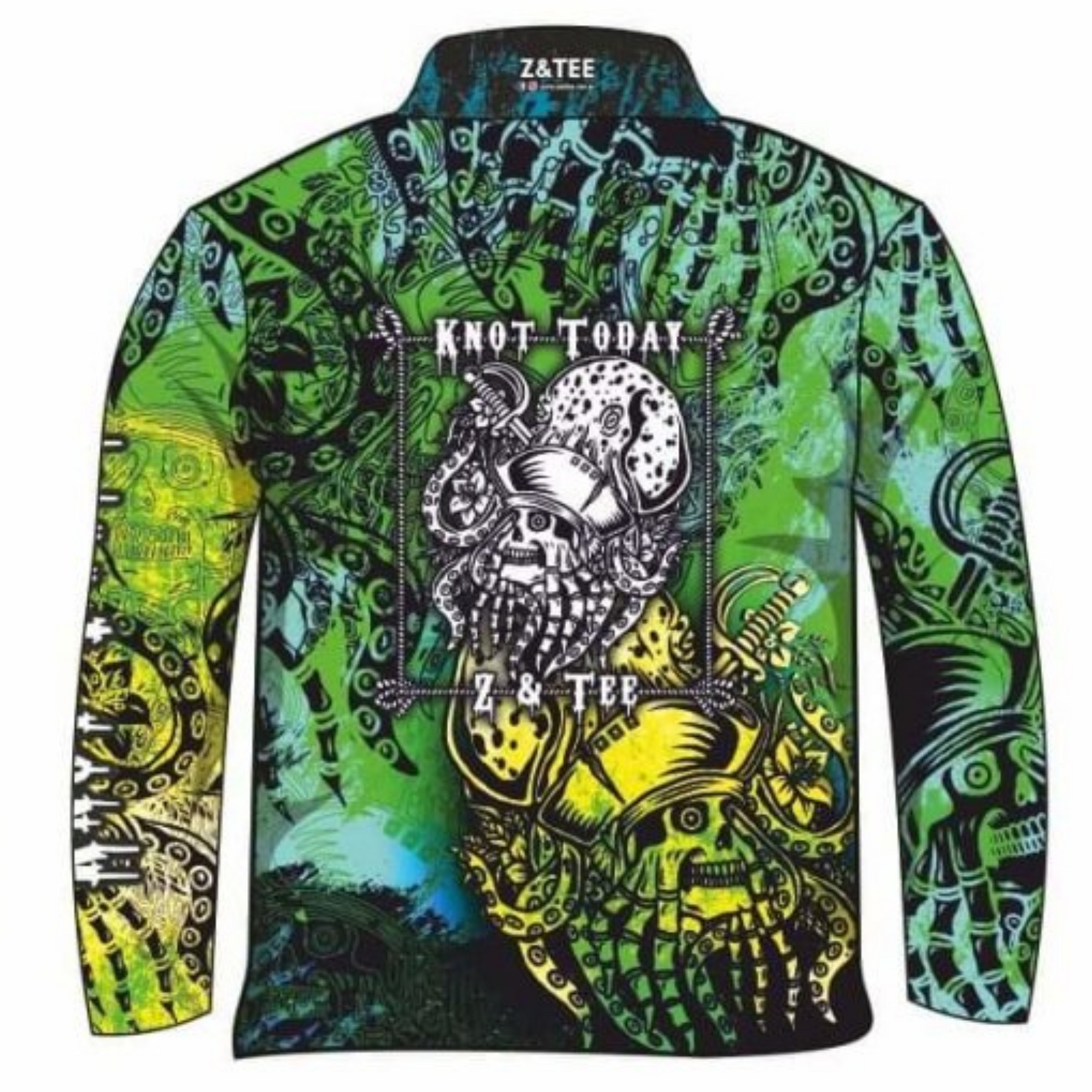 Knot Today | Green Yellow Kraken Fishing Shirt Z and TEE boy boys BOYS DESIGNS camping fishing green LJM men MEN'S DESIGNS mens ocean pirate Preorder quick dry sea spo-default spo-disabled sun sun shirt sun shirts sunsafe uv yellow