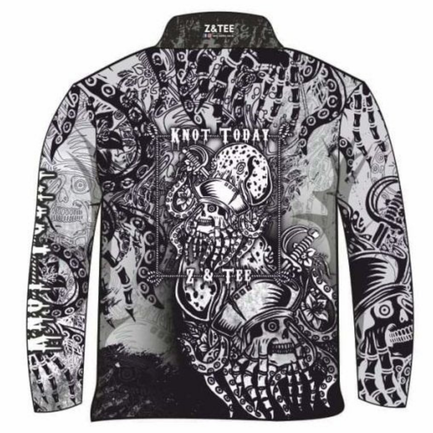 Knot Today | Grey Kraken Long Sun Shirt Z and TEE black BOYS DESIGNS camping fishing grey LJM men MEN'S DESIGNS mens pirate Preorder quick dry ship spo-default spo-disabled sun sun shirt sun shirts sunsafe uv white