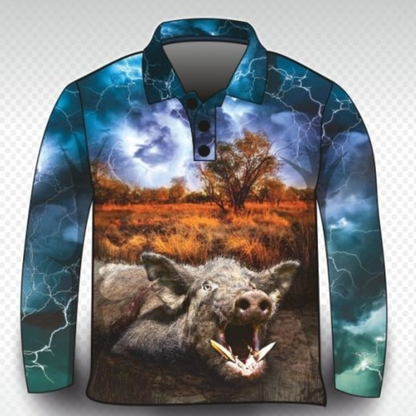 Hunting | Lightning Boar Hunting Shirt Long or Short Sleeve Z and TEE blue boar BOYS DESIGNS fishing hog hogs hunting HUNTING DESIGNS LJM men MEN'S DESIGNS mens pig pig hunting pigging Preorder quick dry spo-default spo-disabled sun sun shirt sun shirts sunsafe uv