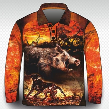 Hunting | The Hunt Orange Hunting Shirt Long or Short Sleeve Z and TEE boar BOYS DESIGNS fishing hog hogs hunting HUNTING DESIGNS LJM men MEN'S DESIGNS mens pig pig hunting pigging Preorder quick dry spo-default spo-disabled sun sun shirt sun shirts sunsafe uv