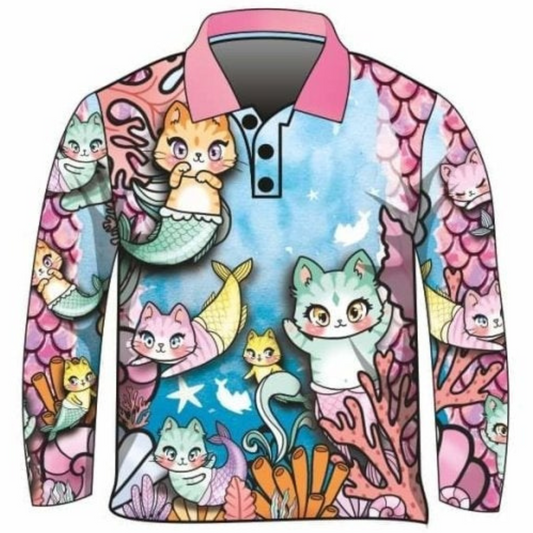 Kids | Mermazing Mercat Shirt Long or Short Sleeve Z and TEE camping cat fishing GIRL'S DESIGNS girls kid Kid's Fishing Kid's Fishing Apparel Kid's Fishing Shirt Kid's Uv Rated Shirts kids KIDS ALL kids design KIDS DESIGNS Kids UV rated shirt kitty LJM merkitty mermaid pink Preorder purcat purrcat quick dry spo-default spo-disabled sun sun shirt sun shirts sunsafe uv