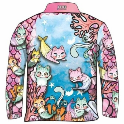 Kids | Mermazing Mercat Shirt Long or Short Sleeve Z and TEE camping cat fishing GIRL'S DESIGNS girls kid Kid's Fishing Kid's Fishing Apparel Kid's Fishing Shirt Kid's Uv Rated Shirts kids KIDS ALL kids design KIDS DESIGNS Kids UV rated shirt kitty LJM merkitty mermaid pink Preorder purcat purrcat quick dry spo-default spo-disabled sun sun shirt sun shirts sunsafe uv