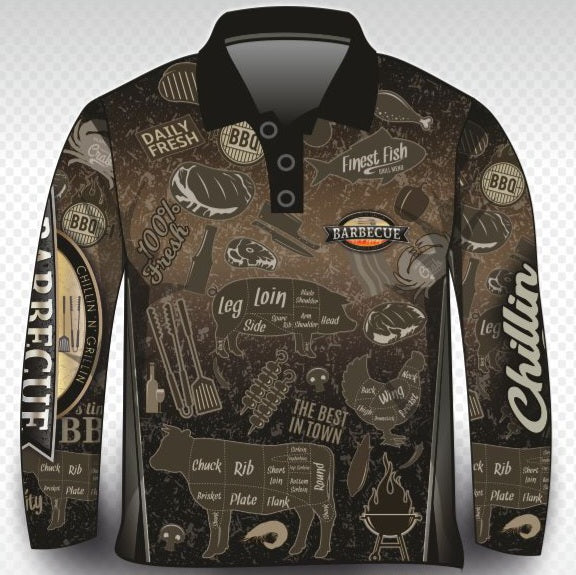 Men's | Chillin 'n Grillin Shirt Long or Short Sleeve Z and TEE barra barramundai beer CAMPING AND CARAVAN DESIGNS FISH DESIGNS fishing LJM men mens MENS DESIGNS Preorder quick dry spo-default spo-disabled sun sun shirt sun shirts sunsafe uv