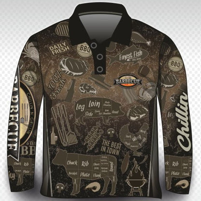 Men's | Chillin 'n Grillin Shirt Long or Short Sleeve Z and TEE barra barramundai beer CAMPING AND CARAVAN DESIGNS FISH DESIGNS fishing LJM men mens MENS DESIGNS Preorder quick dry spo-default spo-disabled sun sun shirt sun shirts sunsafe uv
