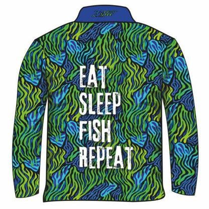 Fishing | Eat Sleep Fish Repeat Green Fishing Shirt Long or Short Sleeve Z and TEE Children Fishing Children's Fishing FISH FISH DESIGNS FISHING fishing shirt fishing shirts girls Kid's Fishing Kid's Fishing Apparel Kid's Fishing Shirt KIDS KIDS ALL kids design KIDS DESIGNS Kids UV rated shirt LJM PATTERN AND PLAIN DESIGNS Preorder quick dry reef fish spo-default spo-disabled sun sun shirt sun shirts sunsafe swim shirt uv