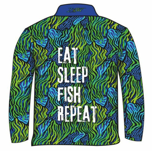 Fishing | Eat Sleep Fish Repeat Green Fishing Shirt Long or Short Sleeve Z and TEE Children Fishing Children's Fishing FISH FISH DESIGNS FISHING fishing shirt fishing shirts girls Kid's Fishing Kid's Fishing Apparel Kid's Fishing Shirt KIDS KIDS ALL kids design KIDS DESIGNS Kids UV rated shirt LJM PATTERN AND PLAIN DESIGNS Preorder quick dry reef fish spo-default spo-disabled sun sun shirt sun shirts sunsafe swim shirt uv