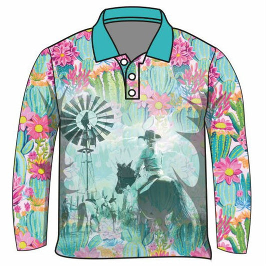 Western | Cowgirl Cactus Shirt Long or Short Sleeve Z and TEE country country music COUNTRY WESTERN DESIGNS cowgirl GIRL GIRL'S DESIGNS Girl's Fishing Girls HER ALL LJM Preorder quick dry spo-default spo-disabled sun sun safe sun shirt sun shirts SUN SMART sunsafe sunsmart uv western Women women's WOMEN'S DESIGNS work z&tee