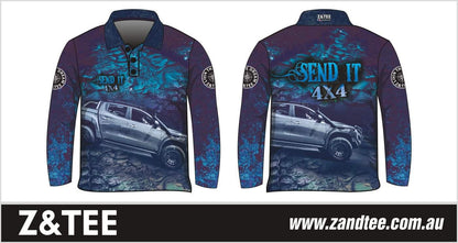 4x4 | Send It 4x4 Blue Shirt Z and TEE 4wd 4x4 4X4 DESIGNS BOYS DESIGNS camping fishing LJM men MEN'S DESIGNS mens Preorder quick dry spo-default spo-disabled sun sun shirt sun shirts sunsafe uv