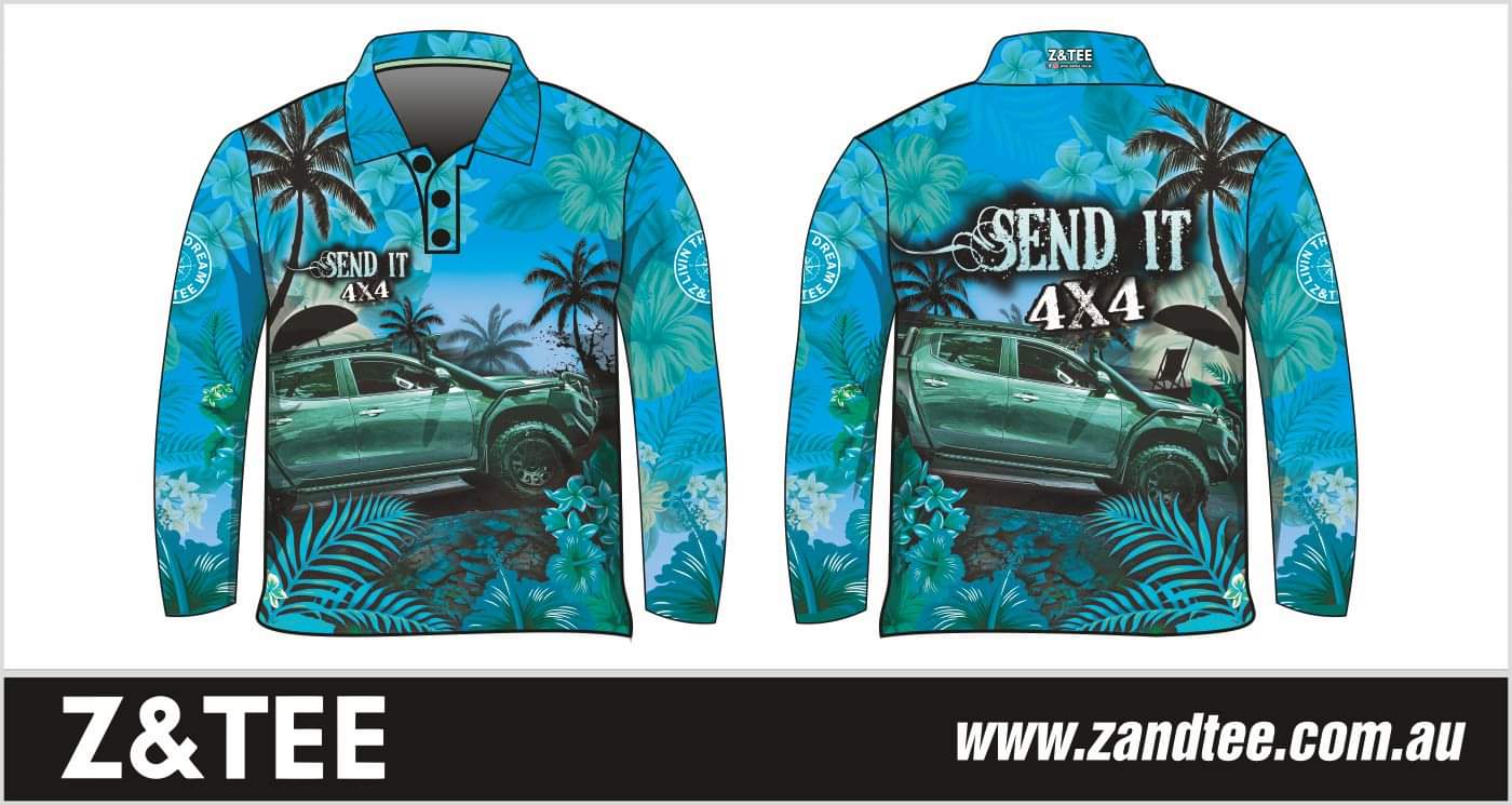 4x4 | Send It 4x4 Tropical Aqua Shirt Z and TEE 4wd 4x4 4X4 DESIGNS boy boys camping cape en fishing FLORAL girl girls LJM men mens Preorder quick dry spo-default spo-disabled sun sun shirt sun shirts sunsafe tip travel uv Women womens