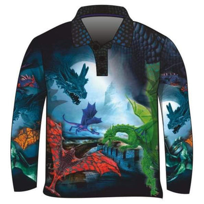 Kids | Castle of Dragons Shirt Long or Short Sleeve Z and TEE blue boys BOYS DESIGNS camping fishing Kid's Fishing Kid's Fishing Apparel KIDS KIDS ALL kids design KIDS DESIGNS Kids UV rated shirt LJM Preorder quick dry spo-default spo-disabled sun sun shirt sun shirts sunsafe uv