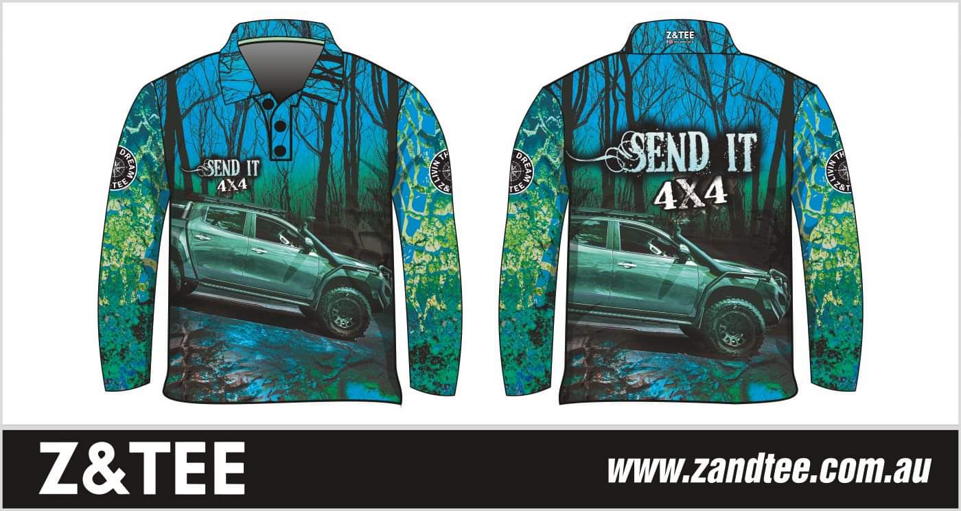 4x4 | Send It Bush Aqua Shirt Z and TEE 4wd 4x4 4X4 DESIGNS boy boys camping cape en fishing girl girls LJM men mens Preorder quick dry spo-default spo-disabled sun sun shirt sun shirts sunsafe tip travel uv Women womens