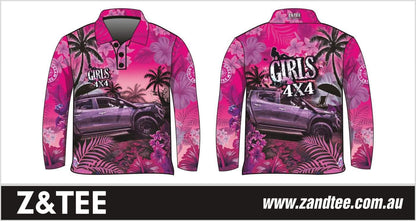 4x4 | Girls 4x4 Tropical Pink Shirt Z and TEE 4wd 4x4 4X4 DESIGNS camping cape fishing FLORAL girl girls GIRLS DESIGNS LJM Preorder quick dry spo-default spo-disabled sun sun shirt sun shirts sunsafe tip travel uv WOMEN'S DESIGNS womens