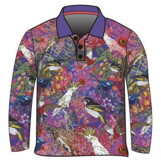 Australian | Birds and Blooms Sun Shirt Z and TEE Aussie Australia Australia Day Australian australian bird australian birds Australiana camping cockatoo fishing galah Girls GIRLS DESIGNS ladies Ladies Fishing Ladies Fishing Shirt LJM Preorder purple quick dry spo-default spo-disabled sun sun shirt sun shirts sunsafe uv Women WOMEN'S DESIGNS Women's Fishing Women's Fishing Shirt womens