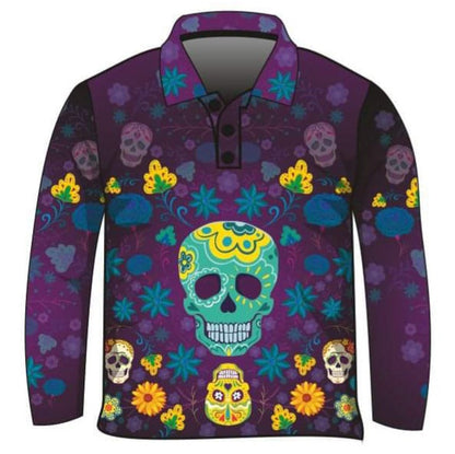 Women's | Sugar Skull Shirt Long or Short Sleeve Z and TEE camping cowgirl fishing Floral flower Flowers Girls GIRLS DESIGNS KIDS KIDS ALL kids design KIDS DESIGNS Kids UV rated shirt LJM Preorder quick dry spo-default spo-disabled sun sun shirt sun shirts sunsafe uv western Women WOMEN'S DESIGNS womens