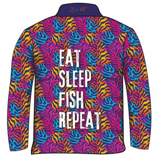 Fishing | Eat Sleep Fish Repeat Pink Fishing Shirt Long or Short Sleeve Z and TEE Children Fishing Children's Fishing FISH FISH DESIGNS FISHING fishing shirt fishing shirts girls Kid's Fishing Kid's Fishing Apparel Kid's Fishing Shirt KIDS KIDS ALL kids design KIDS DESIGNS Kids UV rated shirt LJM PATTERN AND PLAIN DESIGNS Preorder quick dry reef fish spo-default spo-disabled sun sun shirt sun shirts sunsafe swim shirt uv