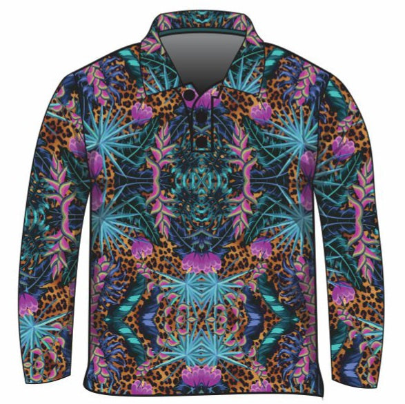 Tropical | Wild Side Shirt Long or Short Sleeve Z and TEE Aussie Australia Australia Day Australian Australiana camping cruise Cruising fishing shirt girls KIDS KIDS ALL kids design KIDS DESIGNS Kids UV rated shirt koala leopard leopard print LJM PATTERN AND PLAIN DESIGNS Preorder quick dry spo-default spo-disabled sun sun shirt sun shirts sunsafe swim shirt tropical TROPICAL DESIGNS uv