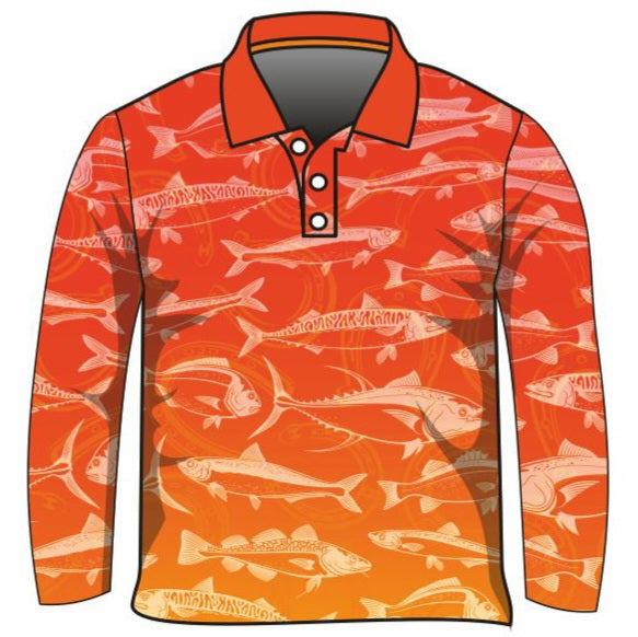 Fishing | Lucky Pattern Orange Fishing Shirt Long or Short Sleeve Z and TEE boy boys BOYS DESIGNS camping FISH FISH DESIGNS FISHING fishing shirt fishing shirts HER ALL KIDS KIDS ALL kids design KIDS DESIGNS Kids UV rated shirt LJM men MEN'S DESIGNS mens MENS DESIGNS PATTERN AND PLAIN DESIGNS Preorder quick dry spo-default spo-disabled sun sun safe sun shirt sun shirts SUN SMART sunsafe sunsmart swim shirt uv z&tee