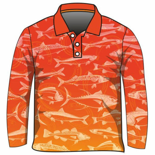 Fishing | Lucky Pattern Orange Fishing Shirt Long or Short Sleeve Z and TEE boy boys BOYS DESIGNS camping FISH FISH DESIGNS FISHING fishing shirt fishing shirts HER ALL KIDS KIDS ALL kids design KIDS DESIGNS Kids UV rated shirt LJM men MEN'S DESIGNS mens MENS DESIGNS PATTERN AND PLAIN DESIGNS Preorder quick dry spo-default spo-disabled sun sun safe sun shirt sun shirts SUN SMART sunsafe sunsmart swim shirt uv z&tee