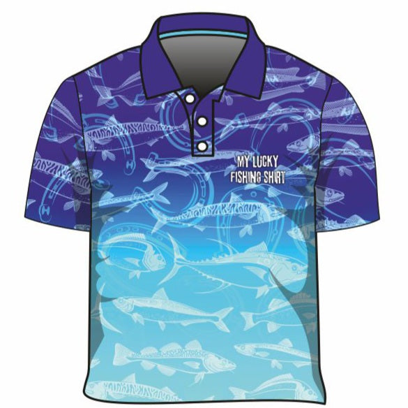 Fishing | Lucky Fishing Blue Shirt Long or Short Sleeve Z and TEE Aussie Australia Australia Day Australian Australiana camping cruise Cruising fishing shirt girls KIDS KIDS ALL kids design KIDS DESIGNS Kids UV rated shirt koala LJM PATTERN AND PLAIN DESIGNS Preorder quick dry spo-default spo-disabled sun sun shirt sun shirts sunsafe swim shirt tropical TROPICAL DESIGNS uv