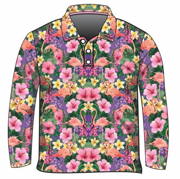 Tropical | Caribbean Flamingo Shirt Long or Short Sleeve Z and TEE Aussie Australia Australia Day Australian Australiana camping cruise Cruising fishing shirt girls KIDS KIDS ALL kids design KIDS DESIGNS Kids UV rated shirt koala LJM Preorder quick dry spo-default spo-disabled sun sun shirt sun shirts sunsafe swim shirt tropical TROPICAL DESIGNS uv