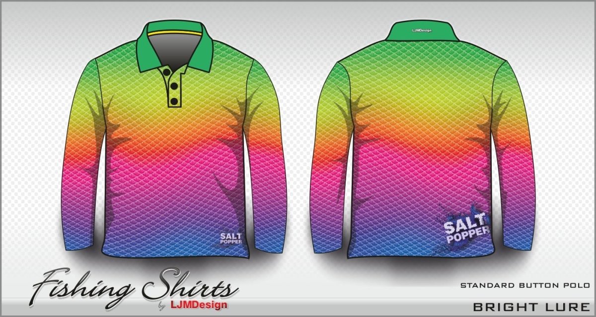 Pattern | Salt and Popper Bright Rainbow Lure Shirt Long or Short Sleeve Z and TEE camping custom FISHING GIRL GIRL'S DESIGNS Girl's Fishing Girls LJM PATTERN AND PLAIN DESIGNS Preorder quick dry spo-default spo-disabled sun sun shirt sun shirts sunsafe uv Women WOMEN'S DESIGNS Women's Fishing Women's Fishing Shirt womens