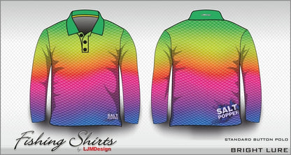 Pattern | Salt and Popper Bright Rainbow Lure Shirt Long or Short Sleeve Z and TEE camping custom FISHING GIRL GIRL'S DESIGNS Girl's Fishing Girls LJM PATTERN AND PLAIN DESIGNS Preorder quick dry spo-default spo-disabled sun sun shirt sun shirts sunsafe uv Women WOMEN'S DESIGNS Women's Fishing Women's Fishing Shirt womens