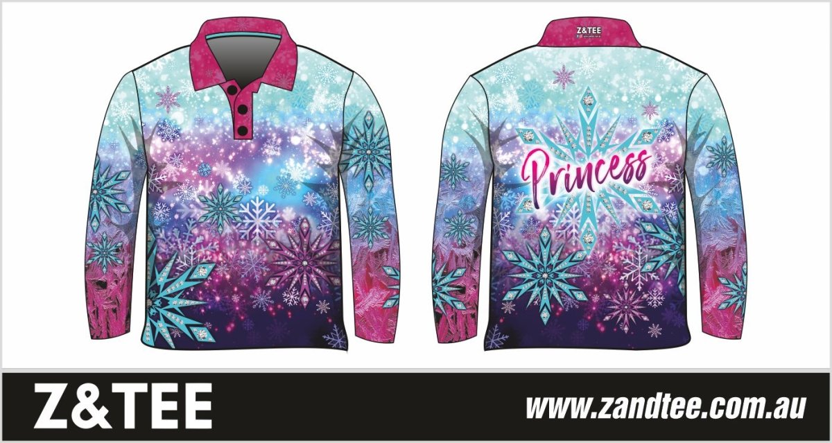 Kids | Snow Princess Long or Short Sleeve Sun Shirt - Z&Tee Z and TEE camping disney elsa fishing frozen GIRL GIRL'S DESIGNS Girl's Fishing Girls LJM men mens Preorder quick dry spo-default spo-disabled sun sun shirt sun shirts sunsafe uv