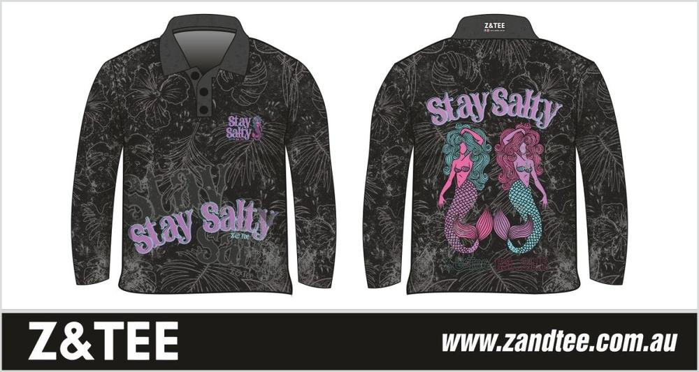 Women's | Stay Salty Mermaid Shirt Long or Short Sleeve Z and TEE black camping cruise fishing ladies LJM mermaid Preorder purple quick dry spo-default spo-disabled sun sun shirt sun shirts sunsafe sunsmart tropical TROPICAL DESIGNS uv women's WOMEN'S DESIGNS Women's Fishing