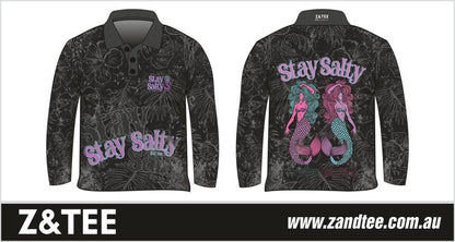 Women's | Stay Salty Mermaid Shirt Long or Short Sleeve Z and TEE black camping cruise fishing ladies LJM mermaid Preorder purple quick dry spo-default spo-disabled sun sun shirt sun shirts sunsafe sunsmart tropical TROPICAL DESIGNS uv women's WOMEN'S DESIGNS Women's Fishing