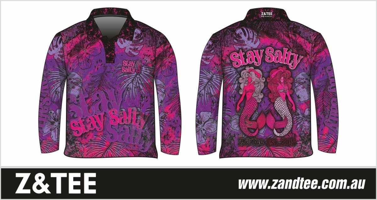 Stay Salty | Mermaid Pink Shirt Long or Short Sleeve Z and TEE camping fishing GIRLS DESIGNS LJM men mens Preorder quick dry spo-default spo-disabled sun sun shirt sun shirts sunsafe uv WOMEN'S DESIGNS