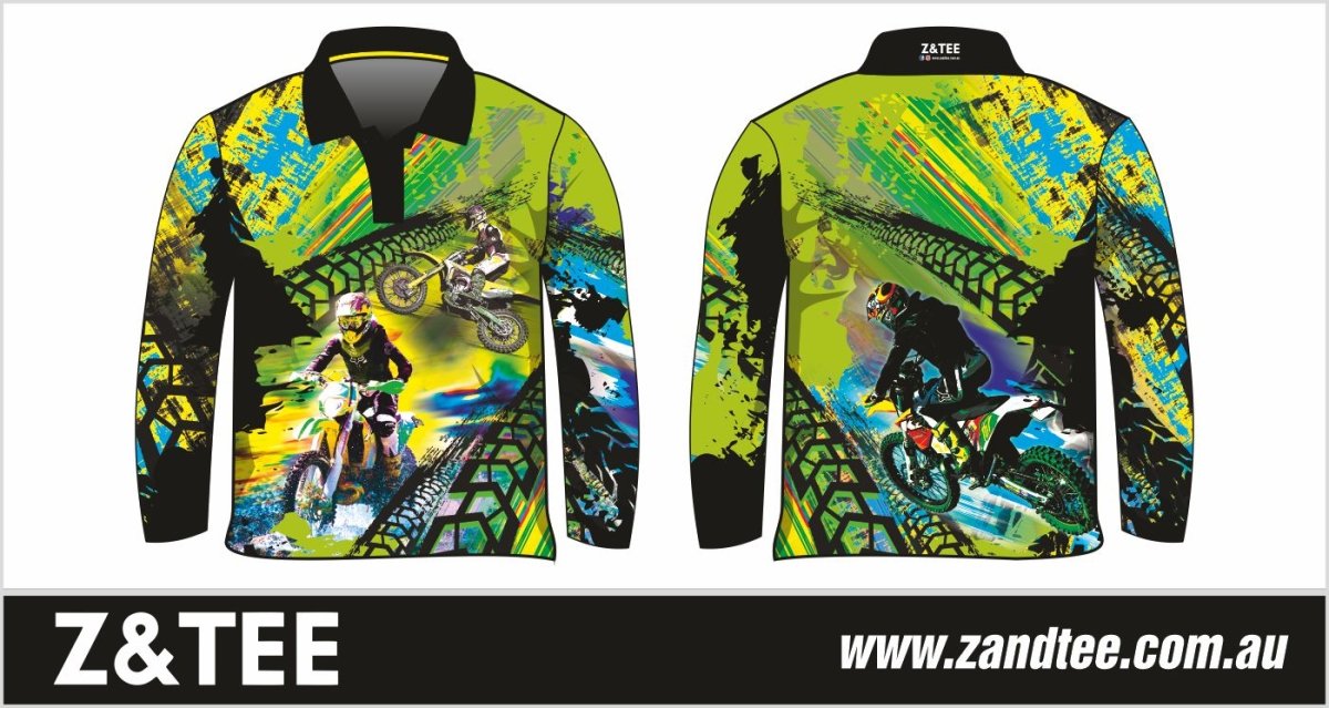 Extreme | Motorbike Green Shirt Long or Short Sleeve Z and TEE BOYS DESIGNS camping fishing KIDS KIDS ALL kids design KIDS DESIGNS Kids UV rated shirt LJM men MEN'S DESIGNS mens MENS DESIGNS Preorder quick dry spo-default spo-disabled sun sun shirt sun shirts sunsafe uv xtreme