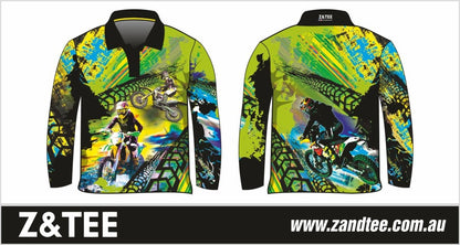 Extreme | Motorbike Green Shirt Long or Short Sleeve Z and TEE BOYS DESIGNS camping fishing KIDS KIDS ALL kids design KIDS DESIGNS Kids UV rated shirt LJM men MEN'S DESIGNS mens MENS DESIGNS Preorder quick dry spo-default spo-disabled sun sun shirt sun shirts sunsafe uv xtreme