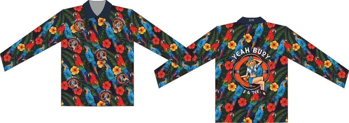 Yeah Buoy Tropical Parrot Navy Shirt Long or Short Sleeve Z and TEE camping cruise Cruising fishing LJM MEN'S DESIGNS Preorder quick dry spo-default spo-disabled sun sun shirt sun shirts sunsafe tropical TROPICAL DESIGNS uv